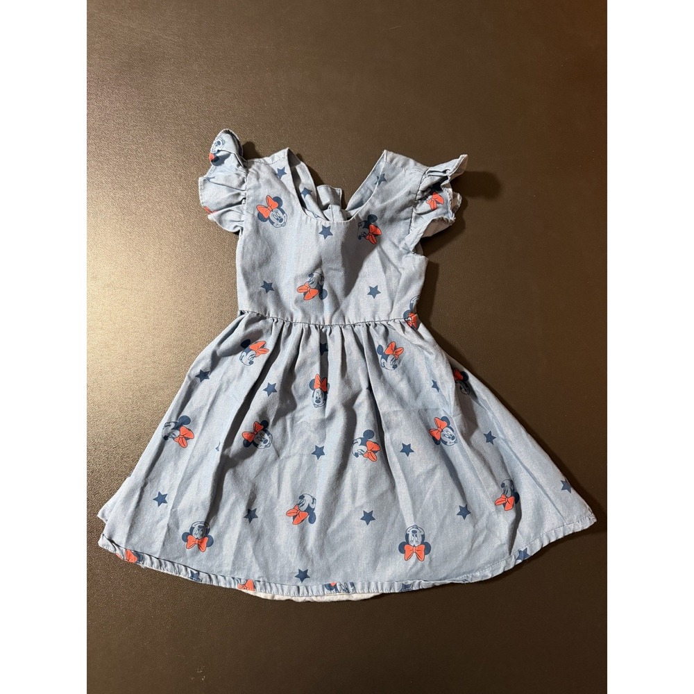 Disney Minnie Mouse Toddler Dress 2T Light Blue with Bow Back and Flutter Sleeve